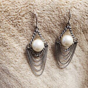 Pearl & Silver Chain Drop Earrings